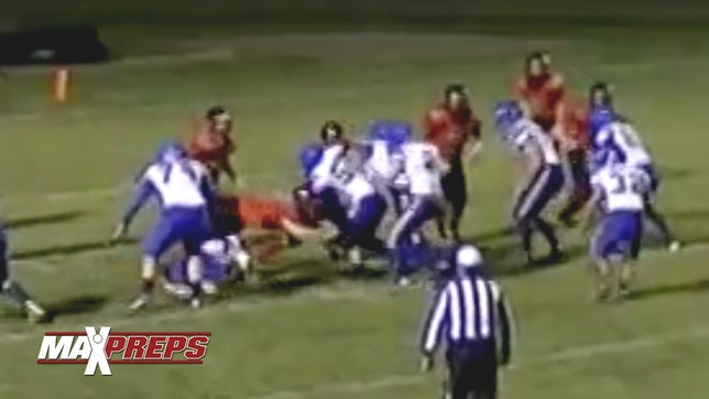 Gillett's (WI) defensive tackle Brian Zahn makes an incredible play and intercepts the quarterbacks spike attempt.