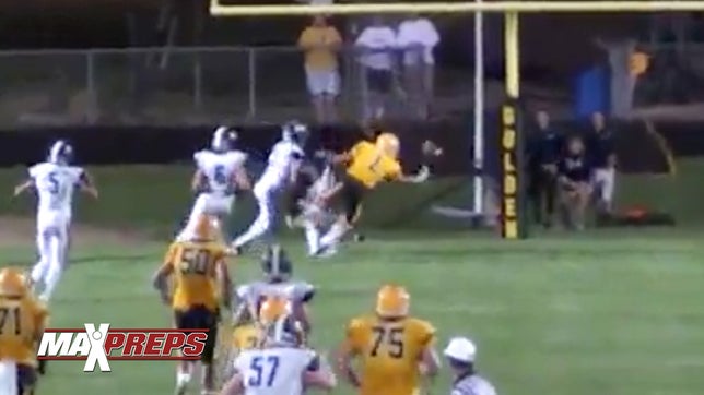 Jacobs (IL) was trailing Prospect (IL) by 10-points with under three minutes left and scored a touchdown, recovered an onside kick, then scored on a bizarre touchdown catch from Nathan Meland.