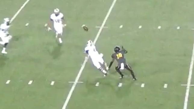 Montgomery's (TX) Jake Loera makes a big-time interception after he deflects the ball in the air and reaches for a one-handed INT.
