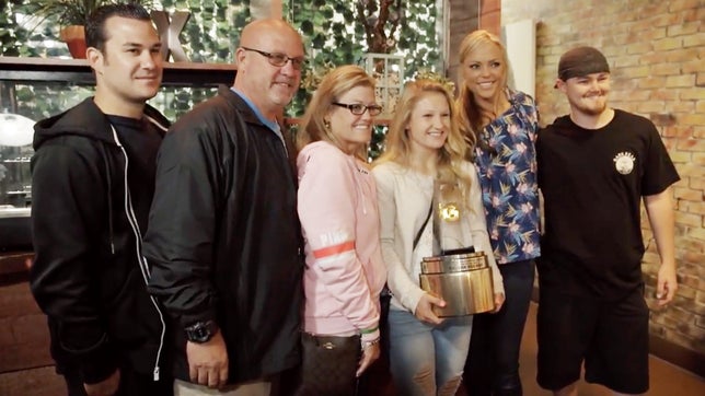 Two-time Olympic softball pitcher Jennie Finch surprises senior Taylor Dockins (Norco High School; Norco, Calif.) with the 2016-17 Gatorade National Softball Player of the Year award Wednesday, June 7, 2017.