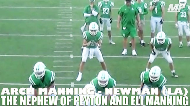 Highlights of Newman's (LA) Arch Manning throwing dimes in a spring game. He will be a freshman next season and is the son of Cooper Manning. His uncles are Peyton Manning and Eli Manning and will be playing at the same high school - Newman.