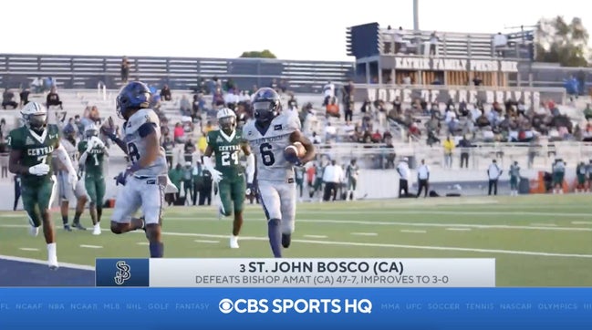 Zack Poff joins Jeremy St. Louis on CBS HQ to talk about No. 3 St. John Bosco's (CA) 3-0 start and what the Braves have coming up over the next few weeks with matchups against East St. Louis (IL), Oscar Smith (VA) and No. 1 Mater Dei (CA).