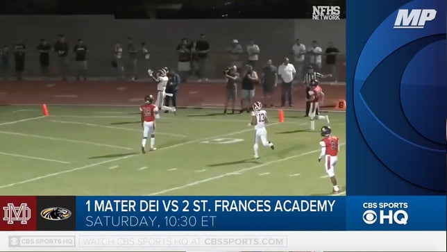 MaxPreps' National Football Editor Zack Poff joins CBS' Tommy Tran to break down the biggest games in high school football led by No. 1 Mater Dei (CA) vs. No. 2 St. Frances Academy (MD).