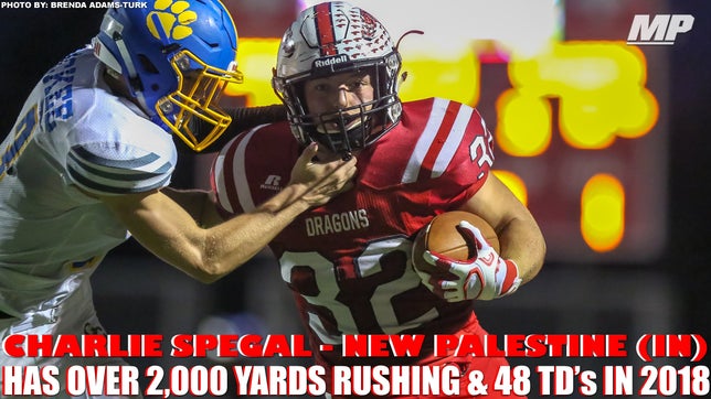 Highlights of New Palestine's (IN) Charlie Spegal who has over 2,000 yards rushing and 48 touchdowns as they head into the Indiana 5A state playoffs.