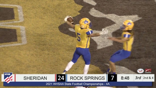 Highlights of Colson Coon leading Sheridan to a 45-27 win over Rock Springs in the Wyoming 4A state championship. He finished the night with 233 yards rushing and four touchdowns.