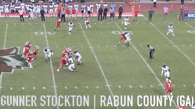 Highlights of Rabun County's (GA) four-star quarterback Gunner Stockton accounting for 486 yards of total offense (381 passing, 105 rushing) and seven touchdowns in a 47-14 win over Pace Academy (GA).
