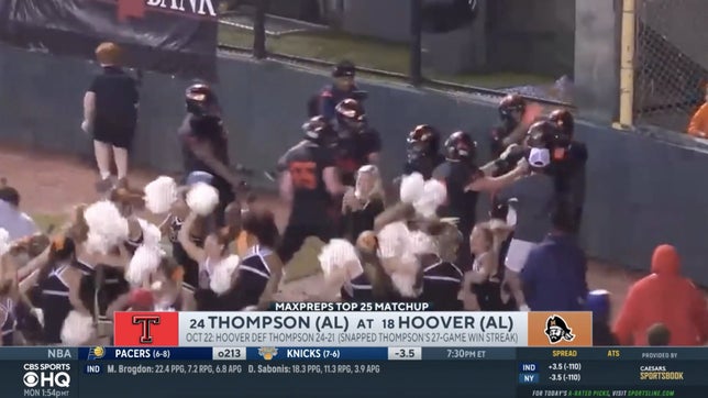 Steve Montoya joins Amanda Guerra on CBS HQ to break down one of the biggest high school football games of the week as No. 18 Hoover (AL) hosts No. 24 Thompson (Alabaster, AL) in the 7A state semifinals. Hoover snapped the back-to-back 7A state champs' 27-game win streak with a 24-21 win on Oct. 22.