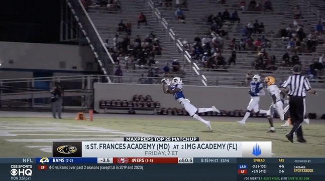 Steve Montoya joins Amanda Guerra on CBS HQ to break down one of the biggest high school football games of the year as No. 2 IMG Academy (Bradenton, FL) hosts No. 15 St. Frances Academy (Baltimore, MD).