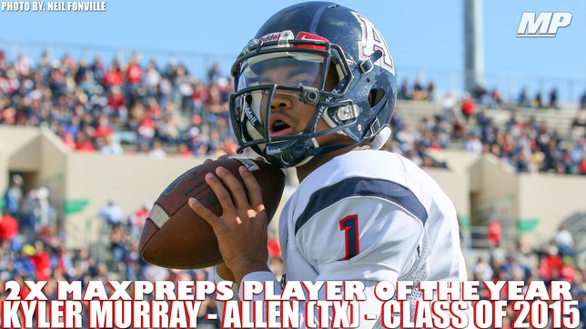 High school football highlights of Kyler Murray. He is the only two-time MaxPreps' National Football Player of the Year and went 42-0 as the starting quarterback at Allen (TX) and won three straight Texas state championships.