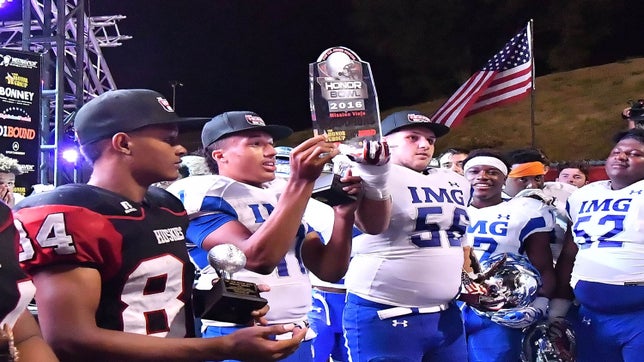 Highlights of one of the best high school football games over the last decade when IMG Academy (FL) beat Corona Centennial (CA) 50-49 in 2016.