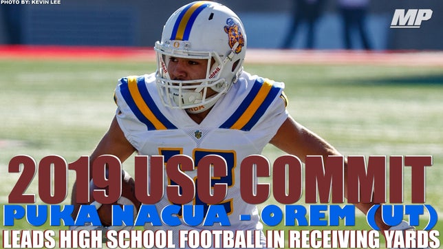 2018 highlights of Orem's (UT) 4-star wide receiver Puka Nacua. He finished his senior season with a nation best 2,336 yards receiving and also had 103 receptions and 26 touchdowns. He ended the season as the state's single-season leader in receptions, yards, and touchdowns.