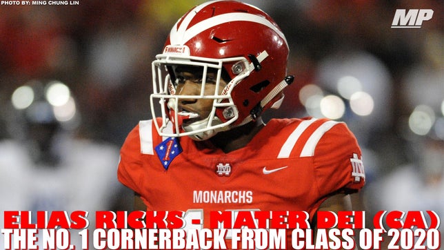 Mater Dei's (CA) 5-star cornerback Elias Ricks had three pick sixes in the first half against Corona Centennial (CA) in their 48-14 win to advance to the CIF Southern Section Division-I championship game.