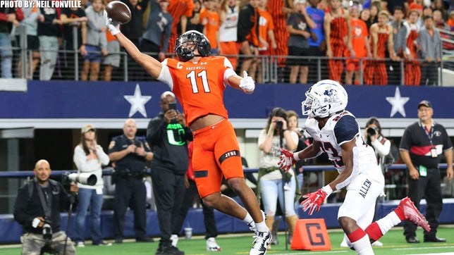 Highlights of Rockwall's (TX) 60-59 win over Allen (TX) in the second round of UIL Texas 6A Division 1 playoffs. They combined for over 1,200 yards of offense and 2020 Ohio State commit Jaxon Smith-Njigba finished the night with 15 receptions for 252 yards and five scores. He added another touchdown on the ground too.