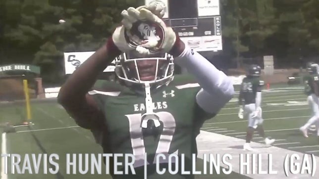 Junior season highlights of Collins Hill's (GA) five-star cornerback/wide receiver Travis Hunter. He set a Georgia state record with 137 receptions to go with 1,746 yards receiving and 24 TDs. He had 51 tackles and eight interceptions on defense and is the No. 1 rated player in the Class of 2022 on 247Sports. He was named the MaxPreps National Junior Football Player of the Year and Georgia Football Player of the Year in 2020.