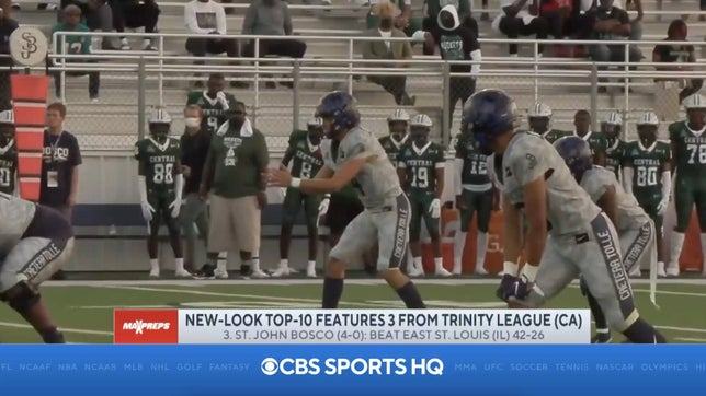 Zack Poff joins Amanda Guerra on CBS HQ to talk about Southern California's Trinity League and how it now has three teams ranked in the Top 10 national rankings in No. 1 Mater Dei (Santa Ana), No. 3 St. John Bosco (Bellflower) and No. 9 Servite (Anaheim).