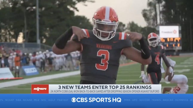 Zack Poff joins Amanda Guerra on CBS HQ to talk about the three new teams in this week's MaxPreps Top 25 high school football rankings - No. 20 Catholic (Baton Rouge, LA), No. 24 North Cobb (Kennesaw, GA) and No. 25 Dutch Fork (Irmo, SC).