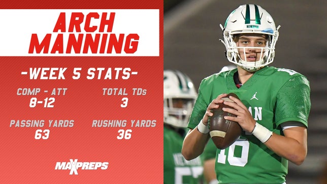 MaxPreps 2019 Freshman of the Year throws just 12 passes but finds the end zone three times on the ground in a tough 31-26 comeback win.

#archmanning #archmanninghighlights #archmanningsophomore