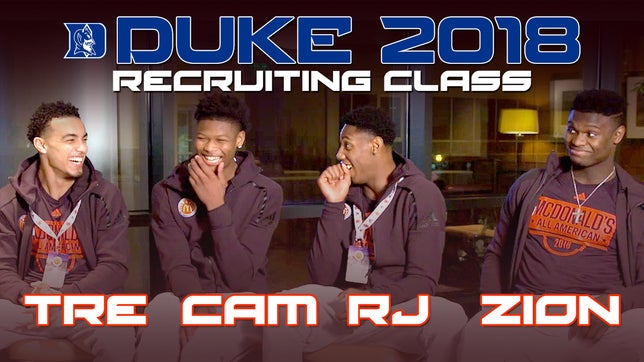 Chris Stonebraker sat down with Zion Williamson, RJ Barrett, Tre Jones and Cam Reddish at the 2018 McDonalds All American game to talk about everything from Fortnite, Duke's Mt. Rushmore, expectations and what role each player has on this talented squad. This is the first time the top 3 recruits and four of the top 10 all committed to the same team.