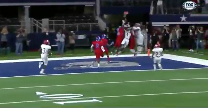 North Shore (TX) wins the Texas state championship on a last second hail mary to the end zone. 

Courtesy of @FOXSportsSW / Twitter