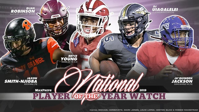 Mater Dei's (CA) Bryce Young, St. John Bosco's (CA) DJ Uiagalelei, Salpointe Catholic's (AZ) Bijan Robinson, Duncanville's (TX) Ja'Quinden Jackson, and Rockwall's (TX) Jaxon Smith-Njigba lead the list of players up for the National Football Player of the Year Award.