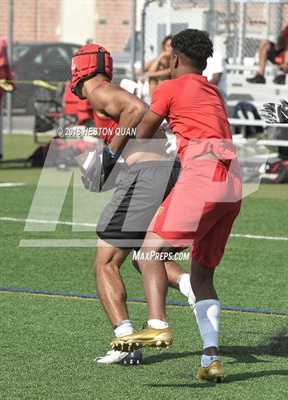 Thumbnail 2 in Orange Lutheran vs. Cathedral Catholic (Battle at the Beach 7-on-7) photogallery.