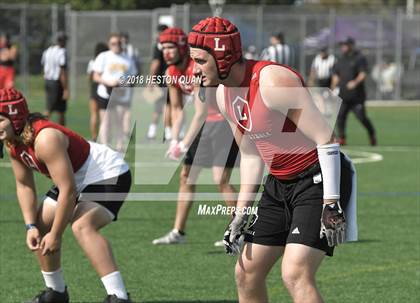 Thumbnail 1 in Orange Lutheran vs. Cathedral Catholic (Battle at the Beach 7-on-7) photogallery.