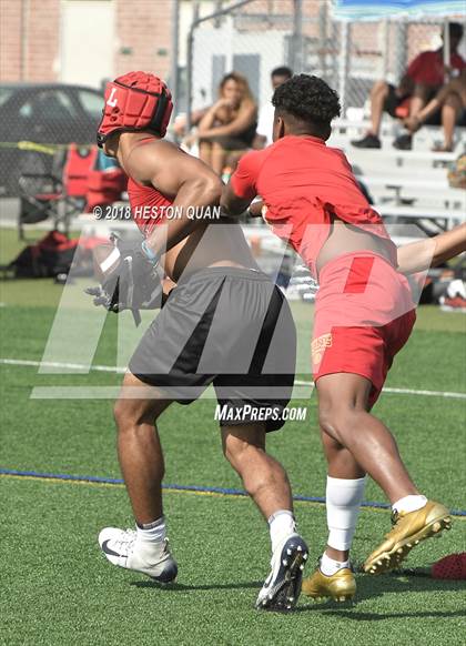 Thumbnail 1 in Orange Lutheran vs. Cathedral Catholic (Battle at the Beach 7-on-7) photogallery.