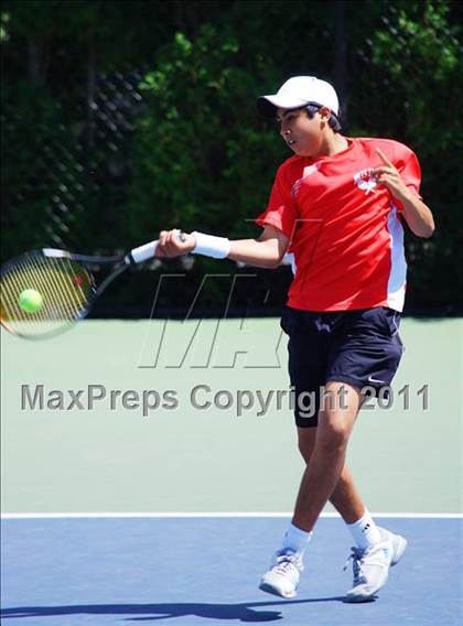Thumbnail 1 in NYSPHSAA Boys Tennis Championships (Round 1) photogallery.