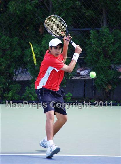 Thumbnail 1 in NYSPHSAA Boys Tennis Championships (Round 1) photogallery.
