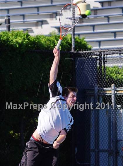 Thumbnail 1 in NYSPHSAA Boys Tennis Championships (Round 1) photogallery.