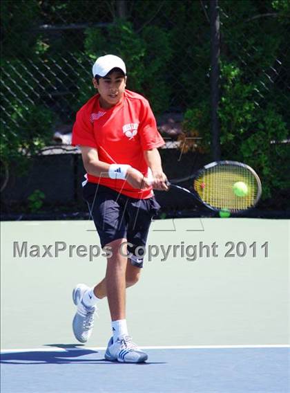 Thumbnail 3 in NYSPHSAA Boys Tennis Championships (Round 1) photogallery.