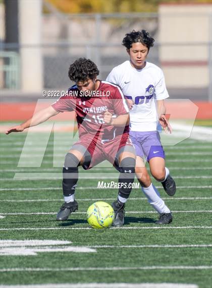 Thumbnail 3 in Arizona College Prep vs. Red Mountain (Coyote Classic Soccer Tournament) photogallery.