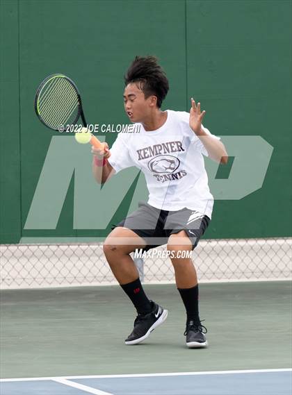 Thumbnail 1 in Fort Bend Kempner vs McAllen Memorial (UIL 5A Boys Singles Tennis State Semifinal) photogallery.