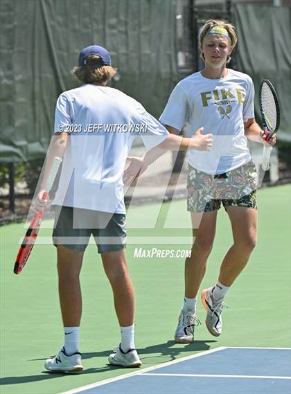 Thumbnail 1 in NCHSAA 3A Doubles Tennis State Championship photogallery.