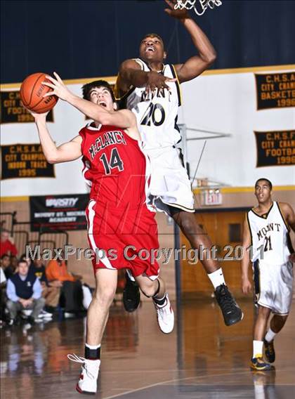 Thumbnail 2 in Monsignor McClancy vs. Mt. St. Michael Academy (CHSAA Class A Quarterfinal) photogallery.