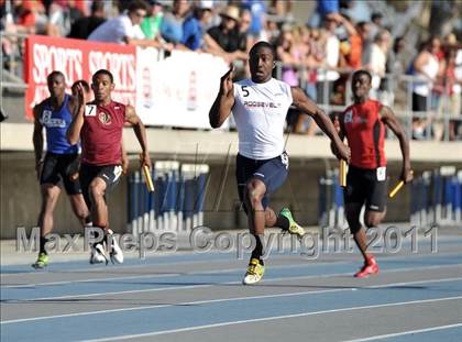 Thumbnail 1 in CIF SS Masters Track & Field Championships (Boys 4x100  Relay) photogallery.