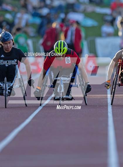 Thumbnail 2 in CIF State Championships (100m Mixed Wheelchair Para Finals) photogallery.