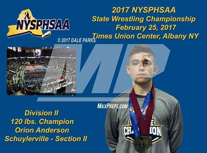 Thumbnail 3 in NYSPHSAA Wrestling Championships (Div.2 - 120 lb. Champ) photogallery.