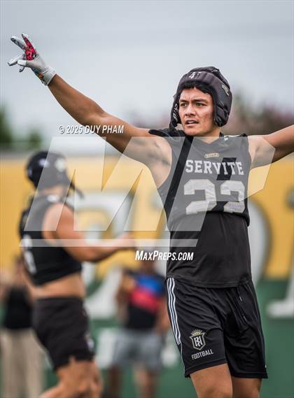 Thumbnail 1 in Servite VS Cathedral Catholic (Battle at the Beach 7on7) photogallery.