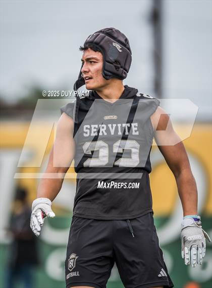 Thumbnail 1 in Servite VS Cathedral Catholic (Battle at the Beach 7on7) photogallery.