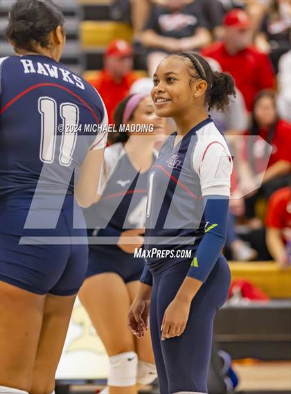Thumbnail 2 in Hardin-Jefferson vs Bridge City (UIL Volleyball 4A Division 2 Region 3 Area Playoff) photogallery.