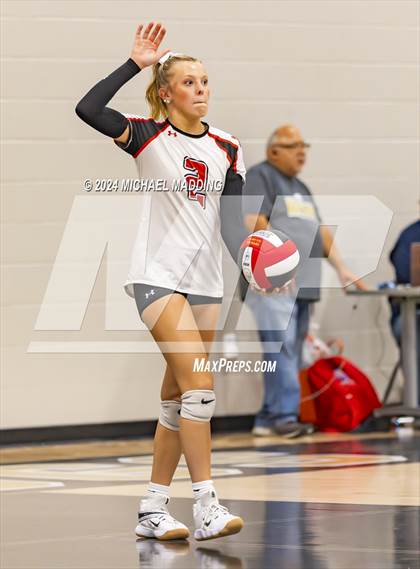 Thumbnail 1 in Hardin-Jefferson vs Bridge City (UIL Volleyball 4A Division 2 Region 3 Area Playoff) photogallery.