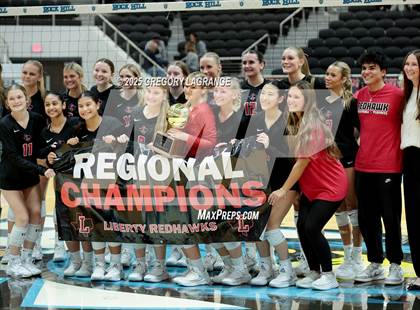 Thumbnail 3 in Liberty vs Lovejoy (UIL 5A Volleyball Regional Final Division 2) photogallery.