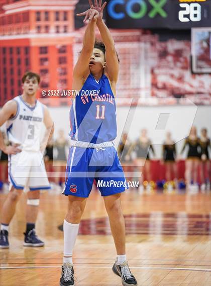Thumbnail 2 in GV Christian vs. Pahranagat Valley (NIAA Class 1A State Boys Final) photogallery.