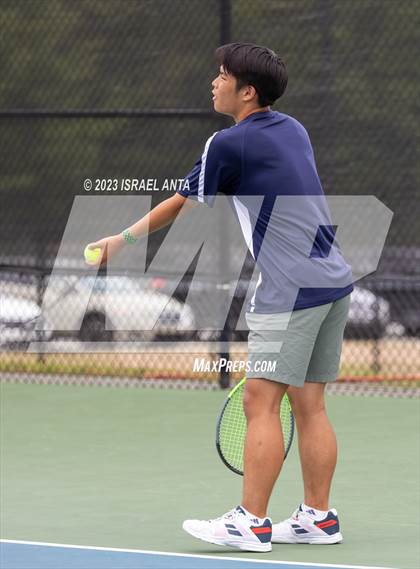 Thumbnail 2 in  Community School of Davidson vs. Raleigh Charter (NCHSAA 2A Men's Tennis Individuals Doubles State Championships - Finals) photogallery.