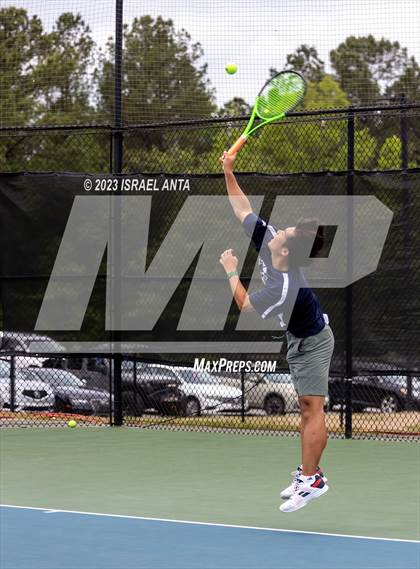 Thumbnail 3 in  Community School of Davidson vs. Raleigh Charter (NCHSAA 2A Men's Tennis Individuals Doubles State Championships - Finals) photogallery.