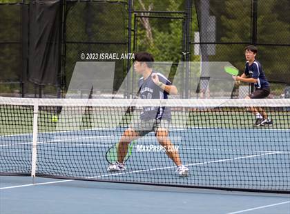 Thumbnail 2 in  Community School of Davidson vs. Raleigh Charter (NCHSAA 2A Men's Tennis Individuals Doubles State Championships - Finals) photogallery.