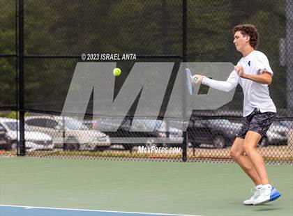 Thumbnail 1 in  Community School of Davidson vs. Raleigh Charter (NCHSAA 2A Men's Tennis Individuals Doubles State Championships - Finals) photogallery.