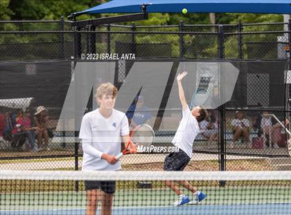 Thumbnail 3 in  Community School of Davidson vs. Raleigh Charter (NCHSAA 2A Men's Tennis Individuals Doubles State Championships - Finals) photogallery.