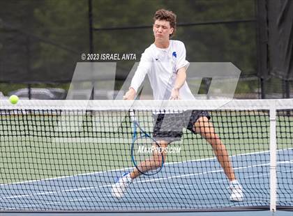 Thumbnail 3 in  Community School of Davidson vs. Raleigh Charter (NCHSAA 2A Men's Tennis Individuals Doubles State Championships - Finals) photogallery.
